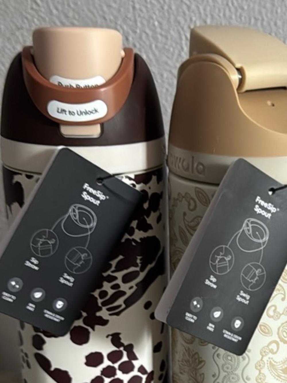 Owala Brown Cow Print Insulated Water Bottle